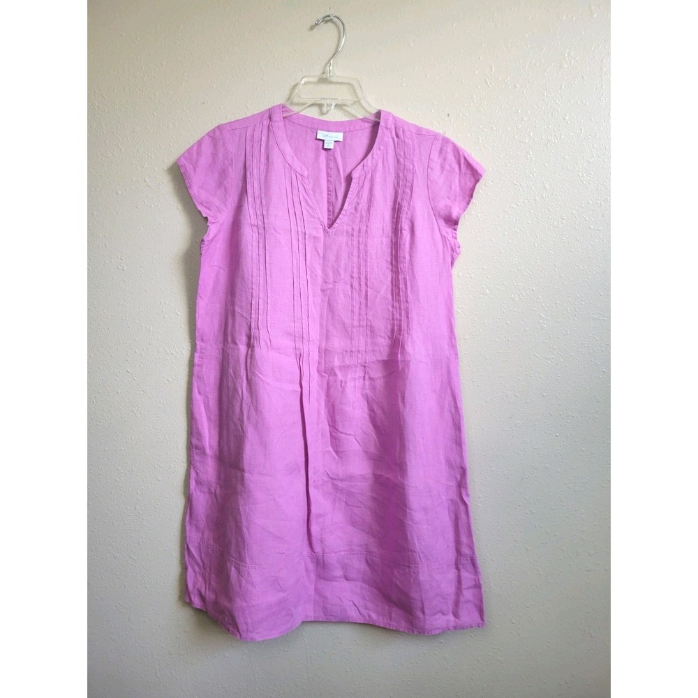J. Jill Love Linen Pink Pintuck Shift Dress Petite Small 100% Linen Pockets